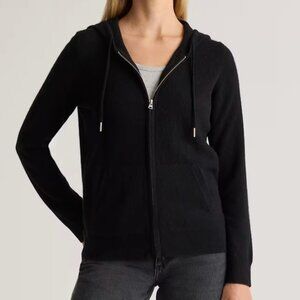 Quince Black Cashmere Zip-Up Hooded Sweater